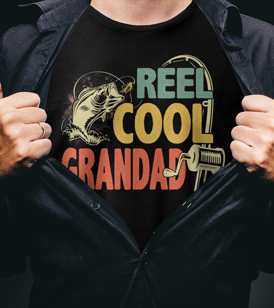 Reel Cool Grandad Vintage Fishing Motif T-Shirt