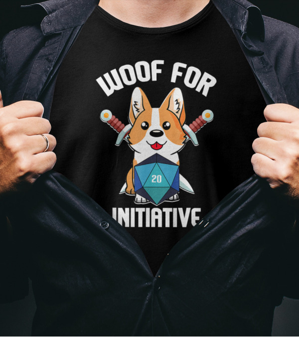 Woof For Initiative Corgi D20 RPG Gamer 20 T-Shirt