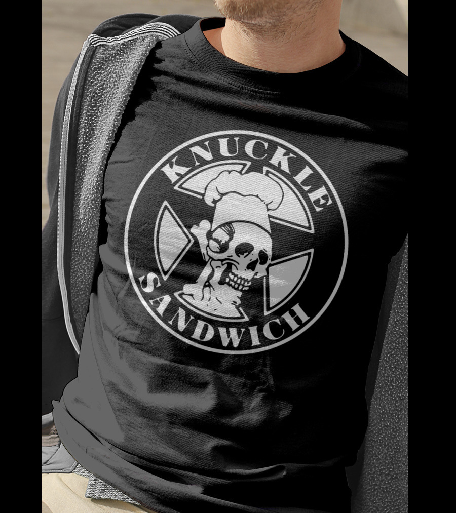 Knuckle Sandwich Skull Chef In Crossbones Circle Emblem T-Shirt