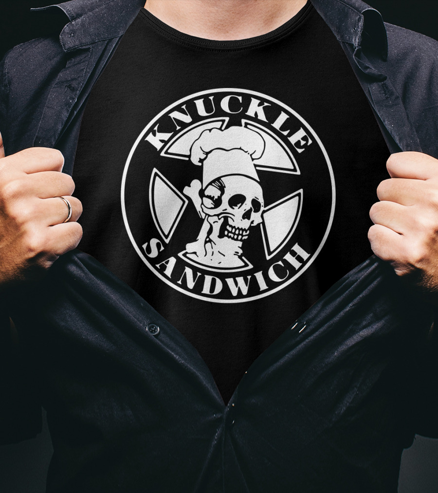 Knuckle Sandwich Skull Chef In Crossbones Circle Emblem T-Shirt