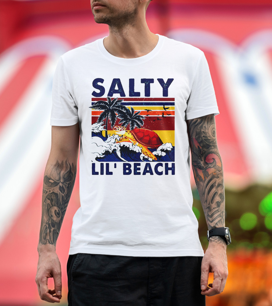 Salty Lil Beach Turtle Vintage Summer Retro Waves and Palms T-Shirt