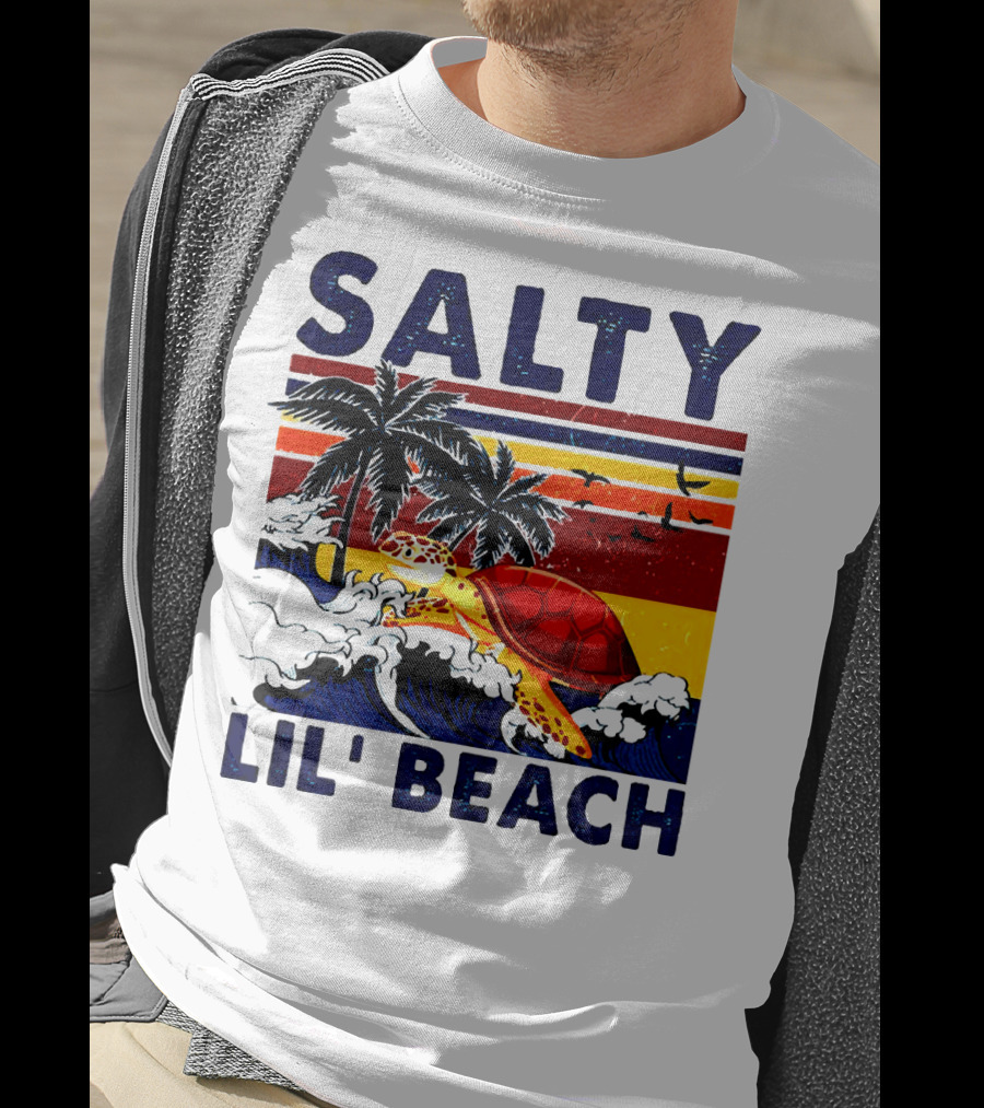 Salty Lil Beach Turtle Vintage Summer Retro Waves And Palms T-Shirt