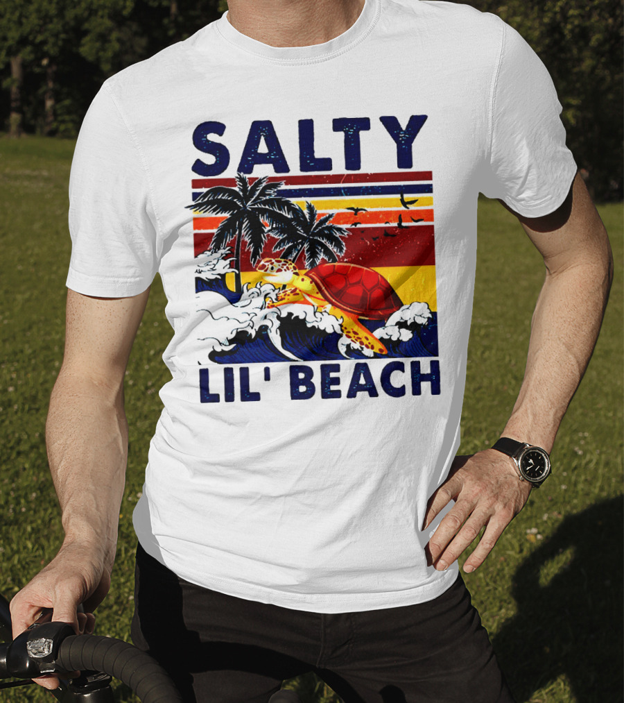Salty Lil Beach Turtle Vintage Summer Retro Waves And Palms T-Shirt
