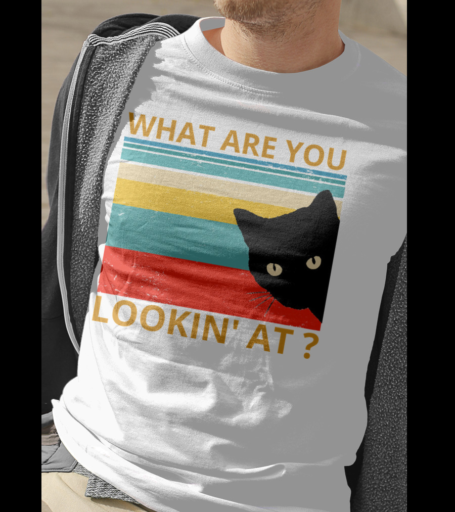 What Are You Lookin' At Black Cat Vintage Stripes T-Shirt