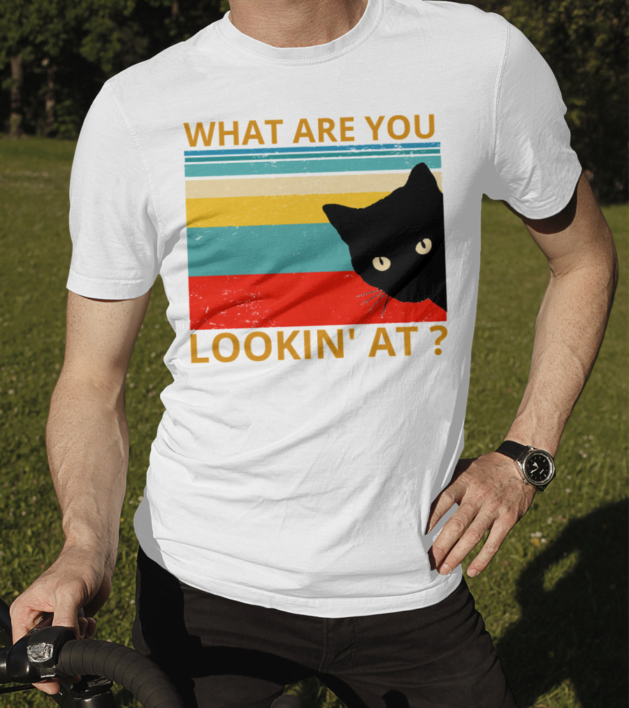 What Are You Lookin' At Black Cat Vintage Stripes T-Shirt