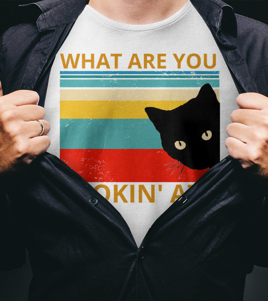 What Are You Lookin' At Black Cat Vintage Stripes T-Shirt