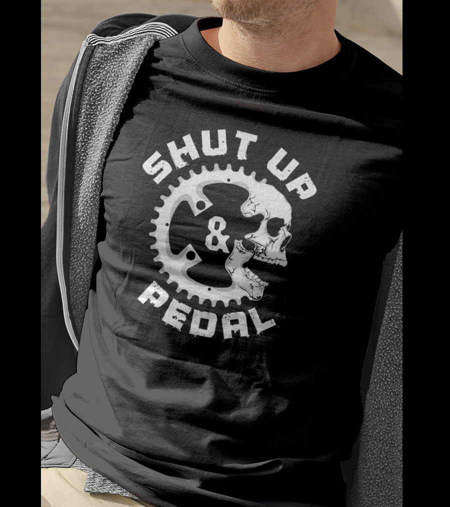 SHUT UP AND PEDAL Bicycle Road Skull Gear T-Shirt