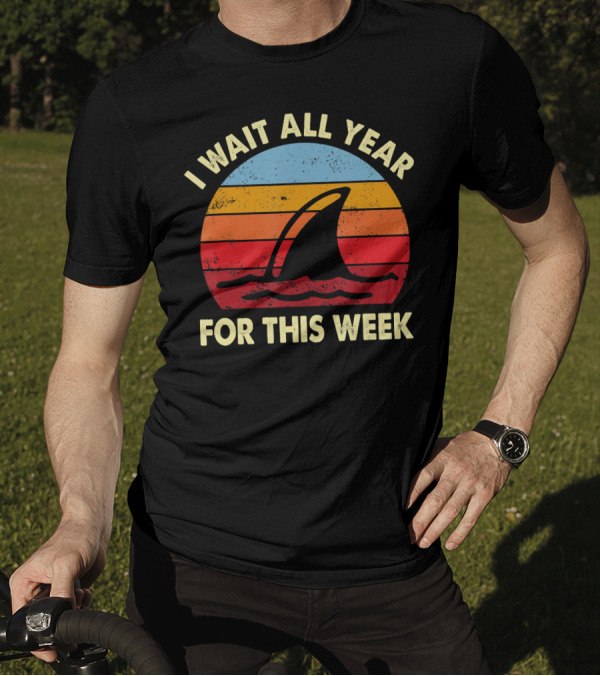 I Wait All Year For This Week Shark Retro Sunset T-Shirt