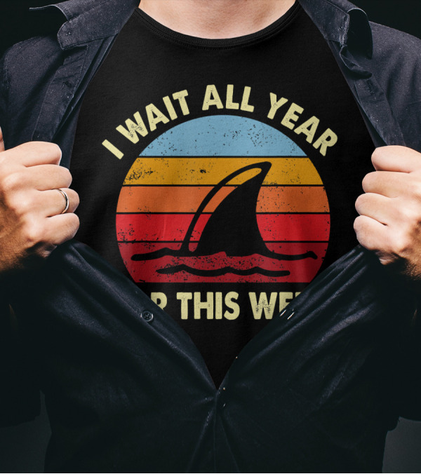 I Wait All Year For This Week Shark Retro Sunset T-Shirt