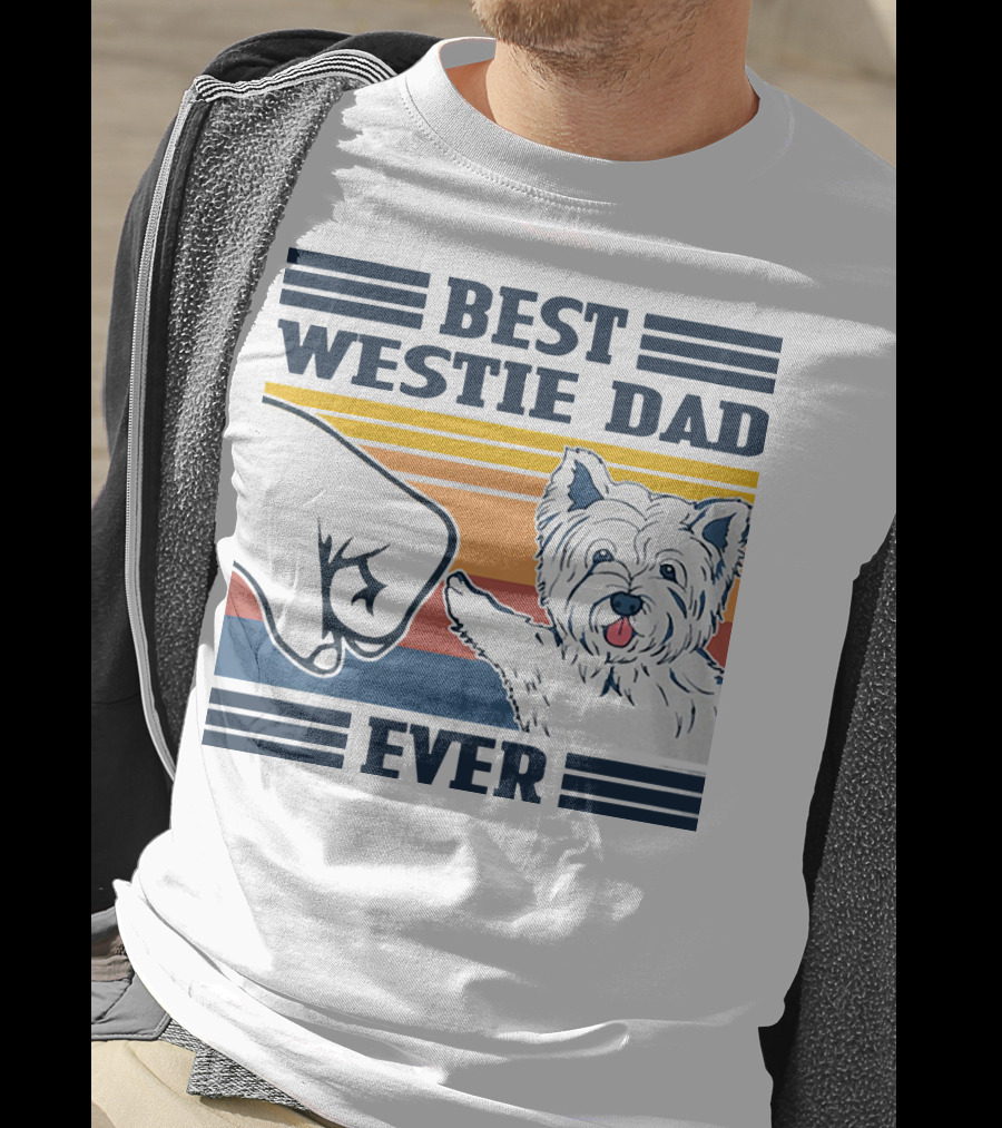 Best Westie Dad Ever Vintage Retro Fist Bump Westie Dog T-Shirt