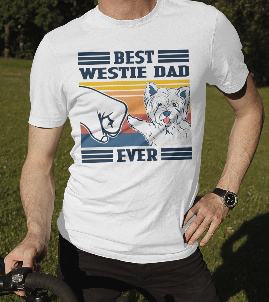 Best Westie Dad Ever Vintage Retro Fist Bump Westie Dog T-Shirt