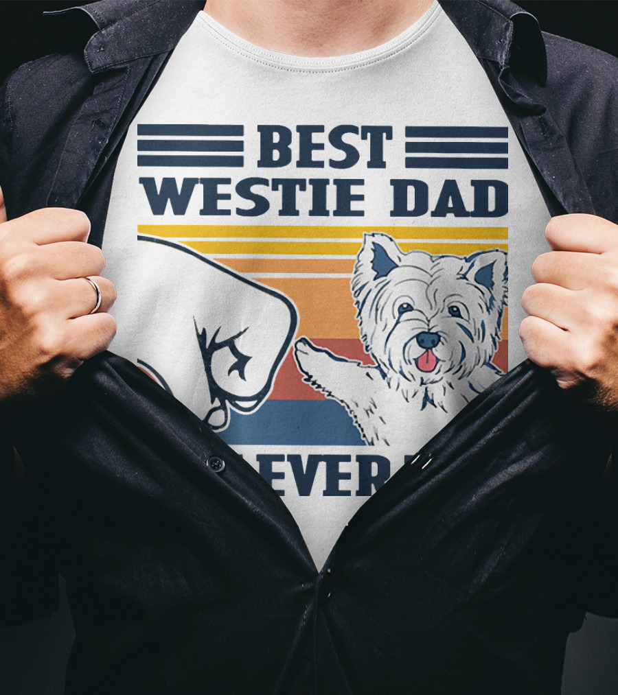 Best Westie Dad Ever Vintage Retro Fist Bump Westie Dog T-Shirt