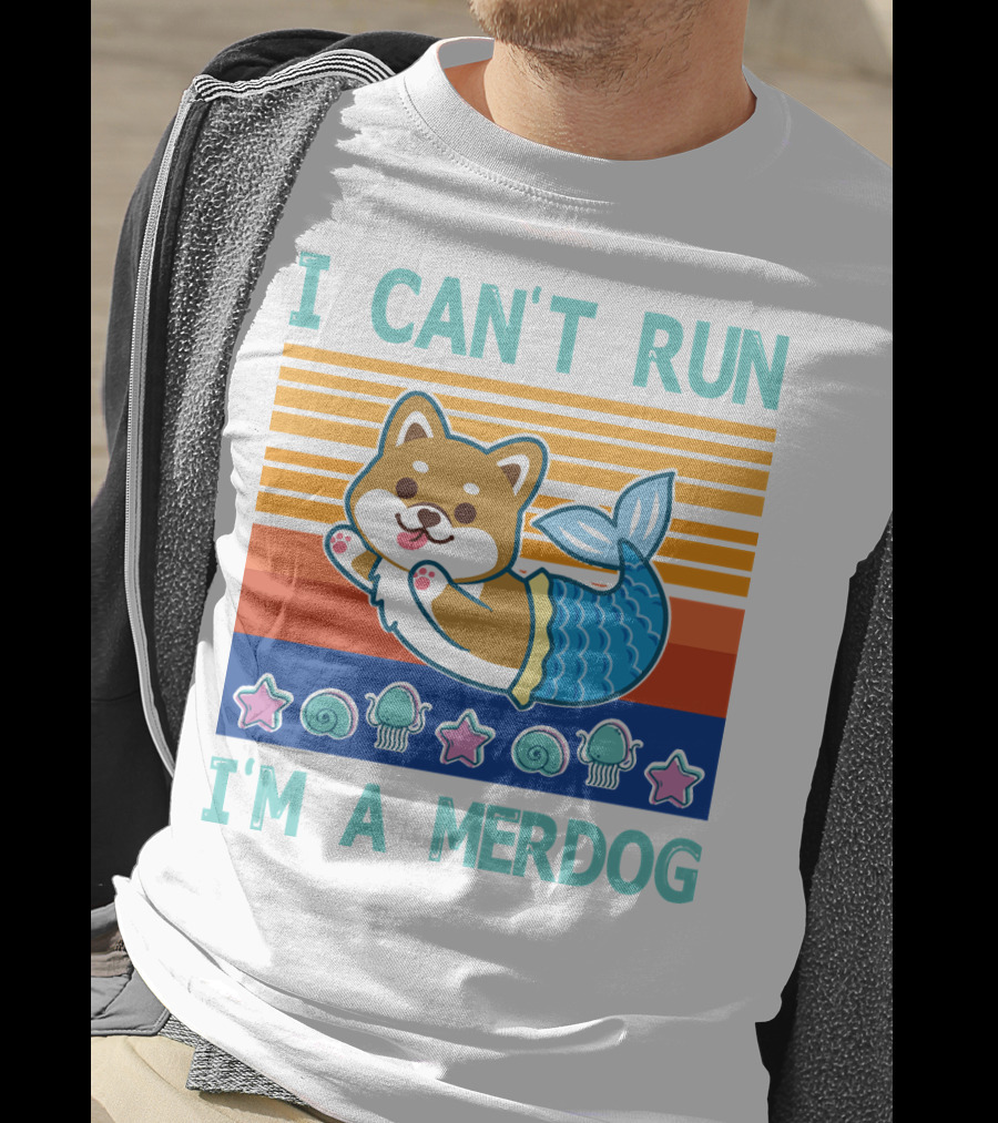 Mermaid Corgi I Can't Run I'm A Merdog With Starfish And Seashells T-Shirt