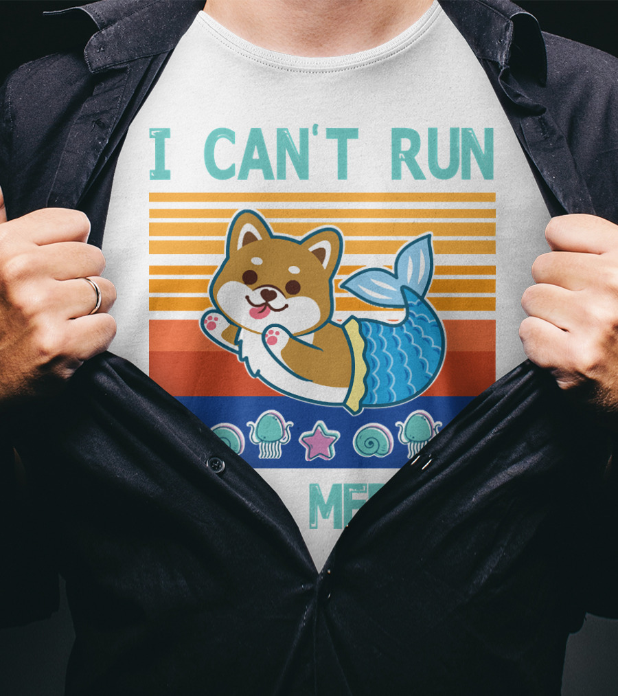 Mermaid Corgi I Can't Run I'm A Merdog With Starfish And Seashells T-Shirt