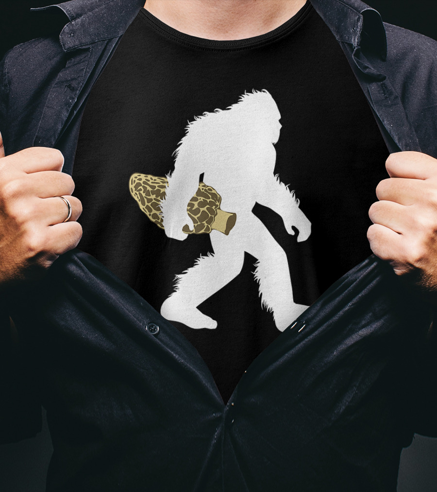 Bigfoot Silhouette Carrying Morel Mushroom T-Shirt