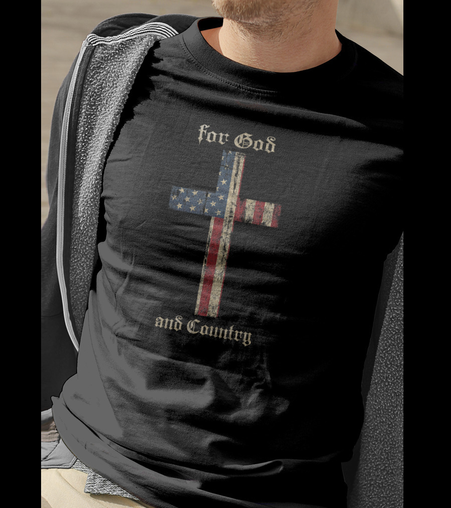 For God And Country American Flag Cross Patriotic T-Shirt