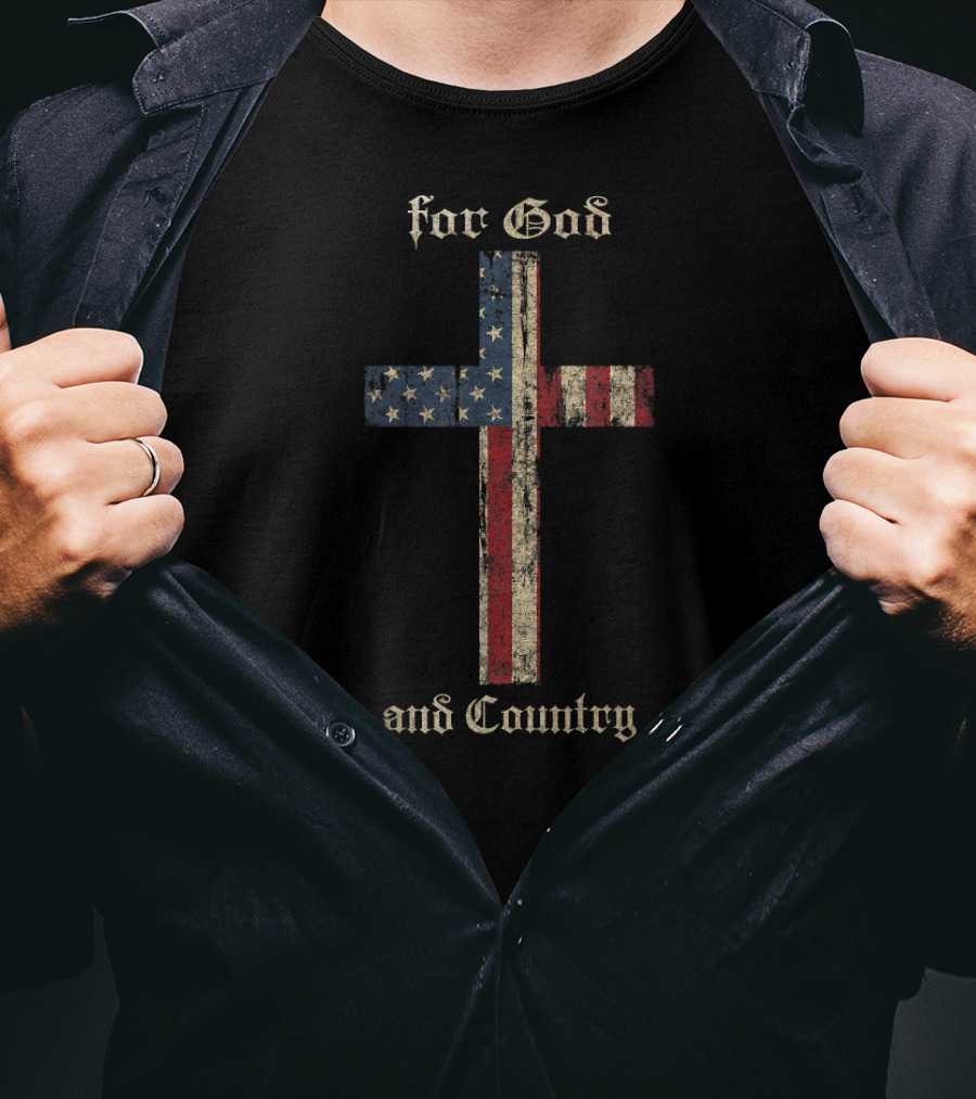 For God And Country American Flag Cross Patriotic T-Shirt