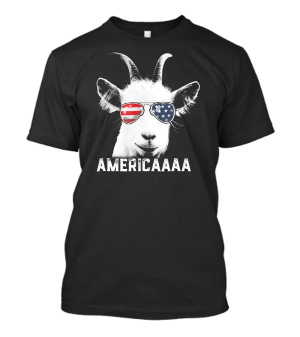 AMERICAAAA Patriotic Goat USA Flag Sunglasses Independence Day T-Shirt