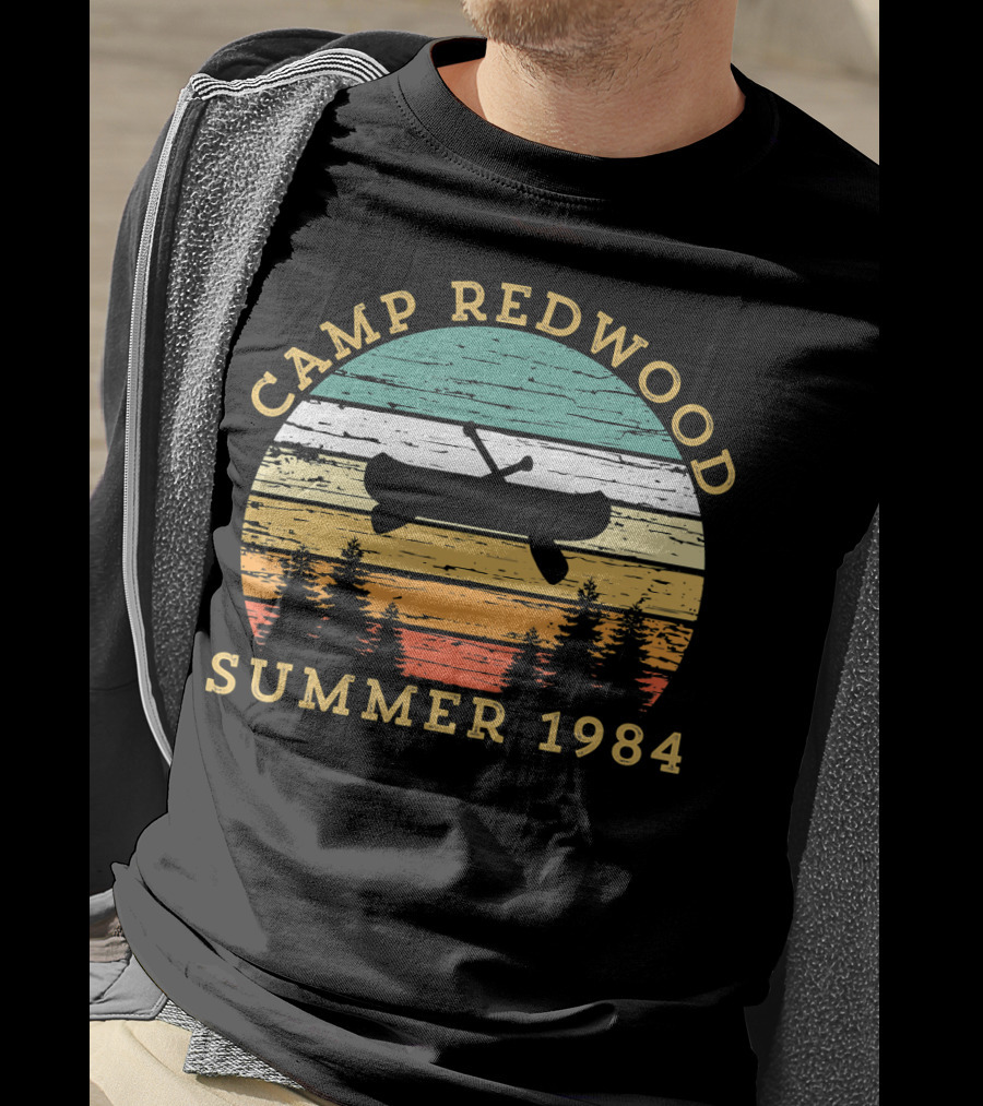 Camp Redwood Summer 1984 Retro Vintage Canoe And Trees T-Shirt