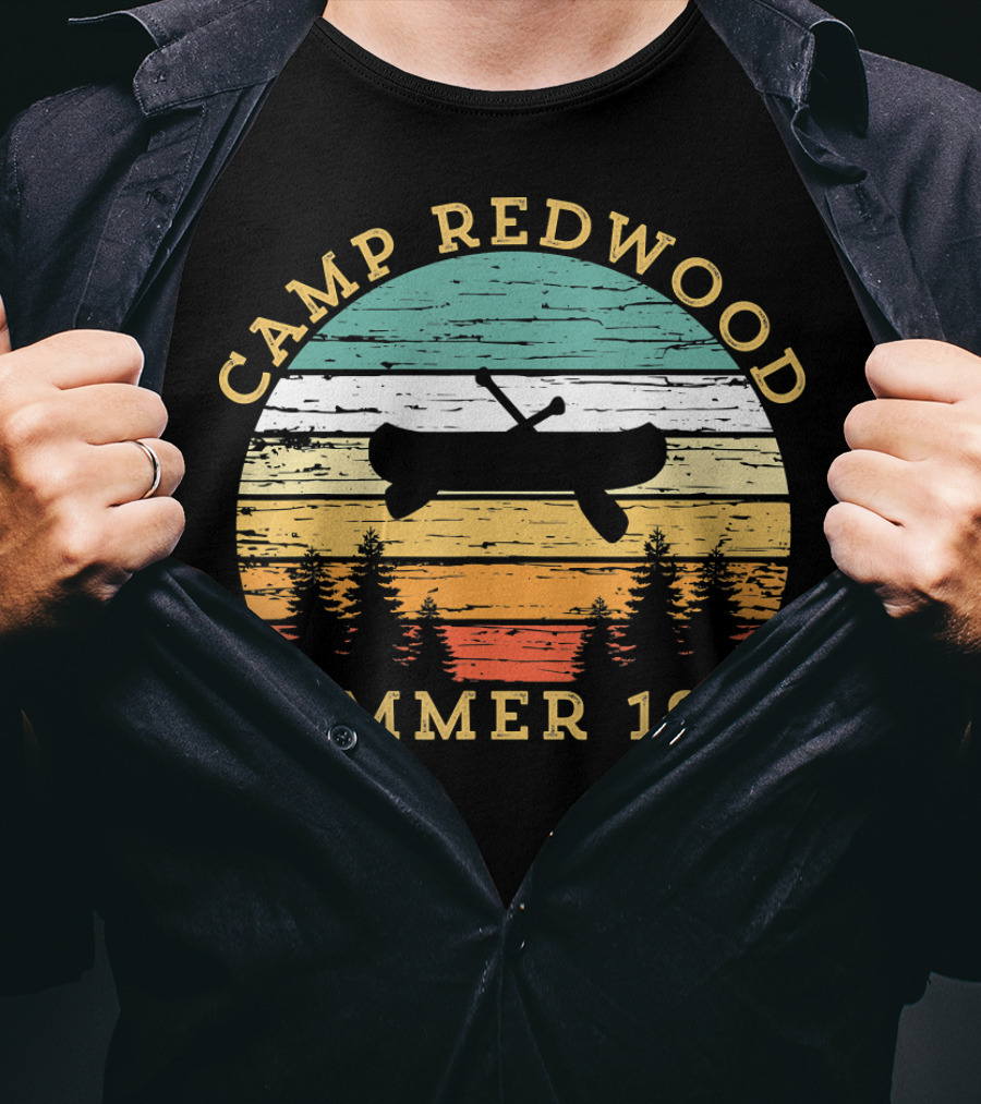 Camp Redwood Summer 1984 Retro Vintage Canoe And Trees T-Shirt