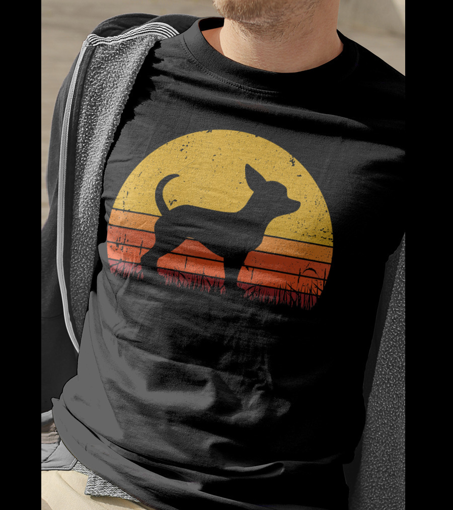 Retro Chihuahua Silhouette In Sunset T-Shirt