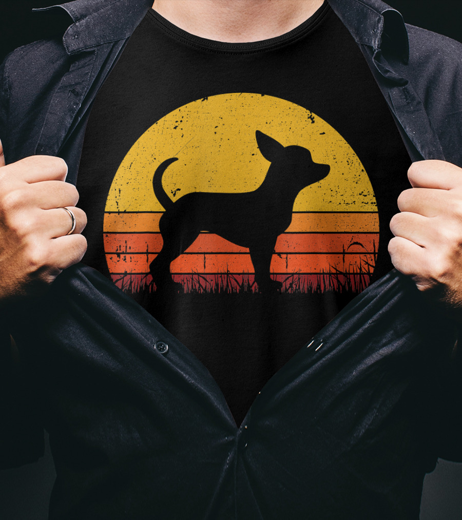 Retro Chihuahua Silhouette In Sunset T-Shirt