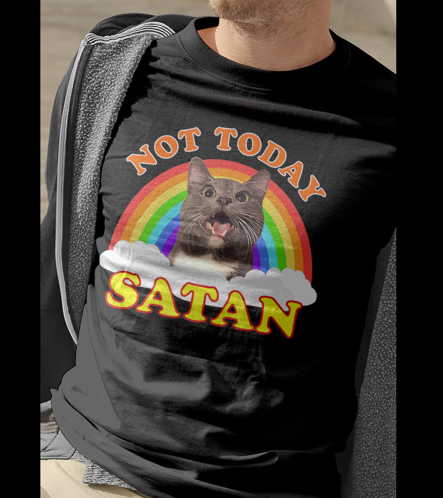 Not Today Satan Cat Rainbow Cloud Funny T-Shirt