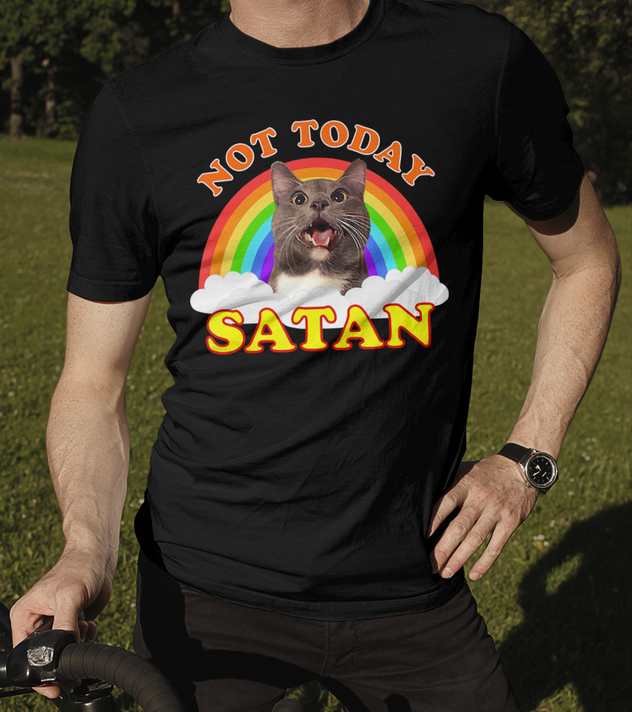 Not Today Satan Cat Rainbow Cloud Funny T-Shirt