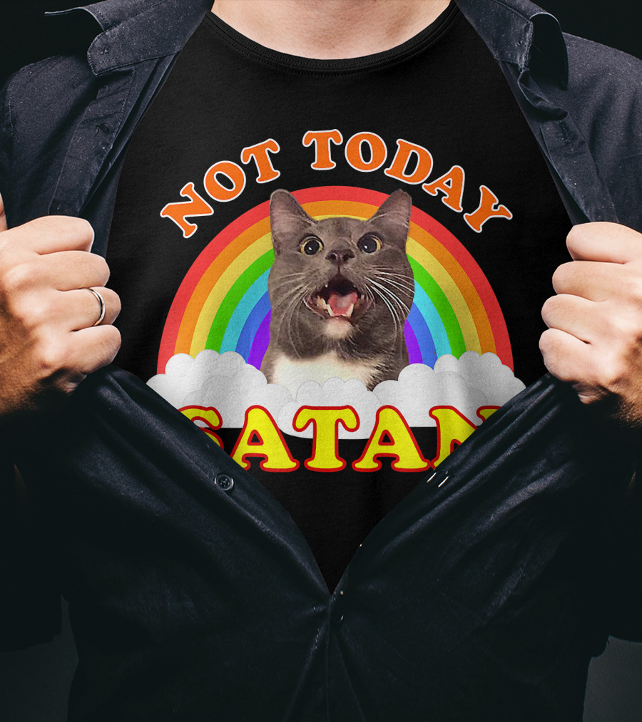 Not Today Satan Cat Rainbow Cloud Funny T-Shirt