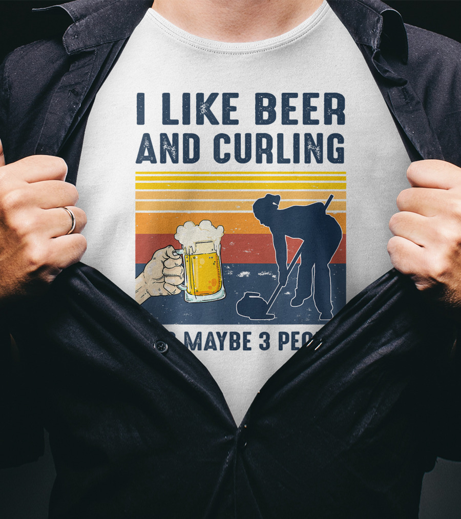 I Like Beer And Curling And Maybe 3 People Retro T-Shirt