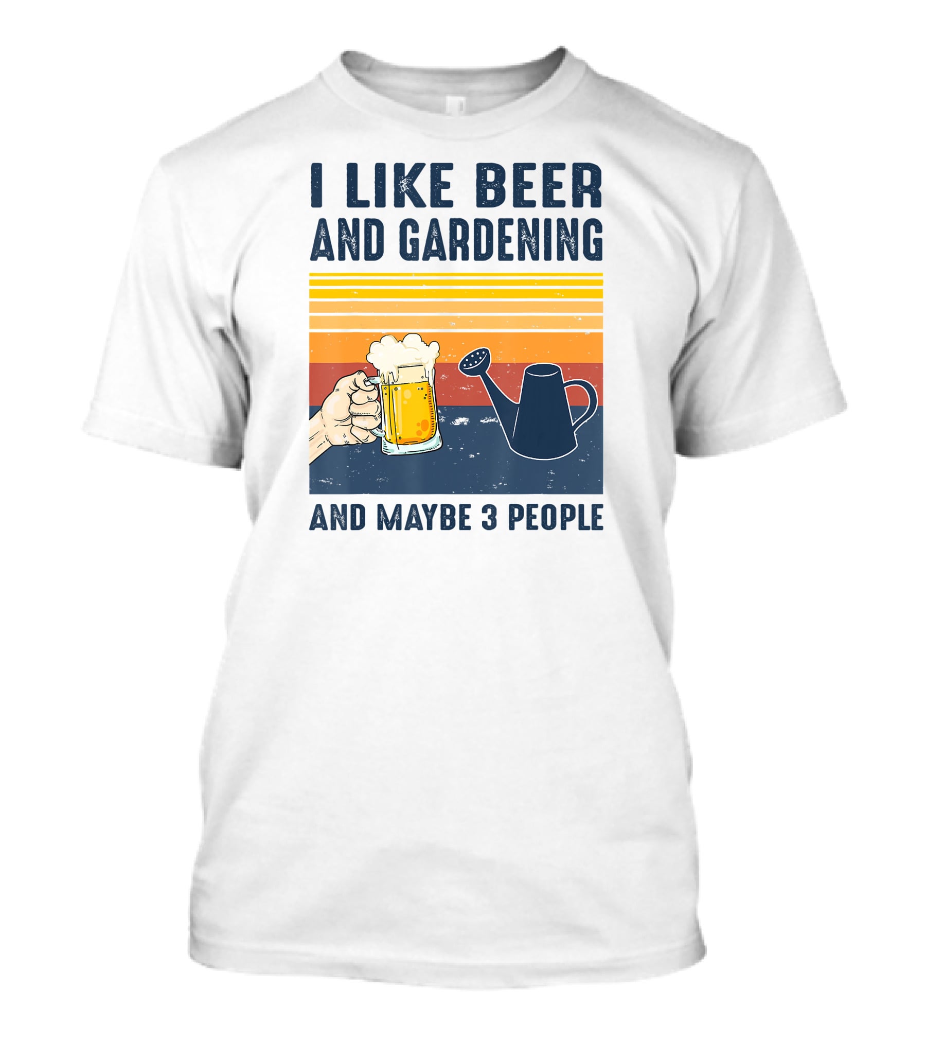I Like Beer And Gardening And Maybe 3 People Vintage Retro Stripes Watering Can And Beer Mug T-Shirt