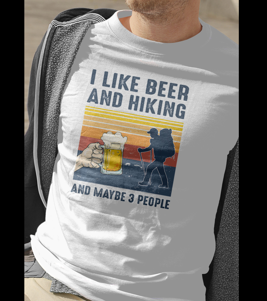 I Like Beer And Hiking Silhouette Maybe 3 People Retro T-Shirt
