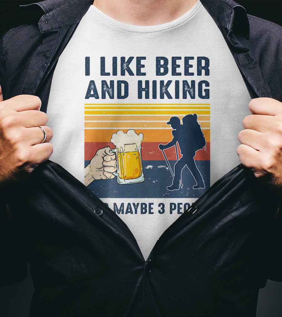 I Like Beer And Hiking Silhouette Maybe 3 People Retro T-Shirt
