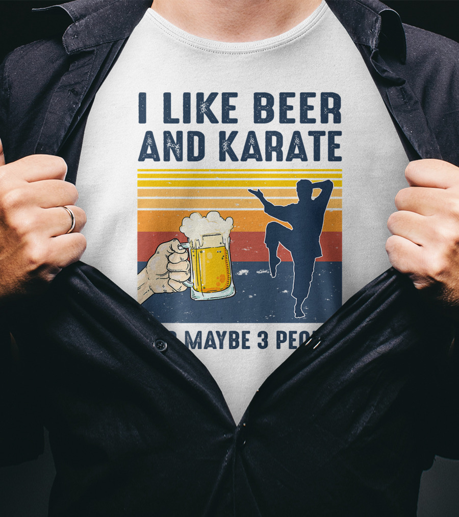I Like Beer And Karate And Maybe 3 People Vintage Sunset T-Shirt