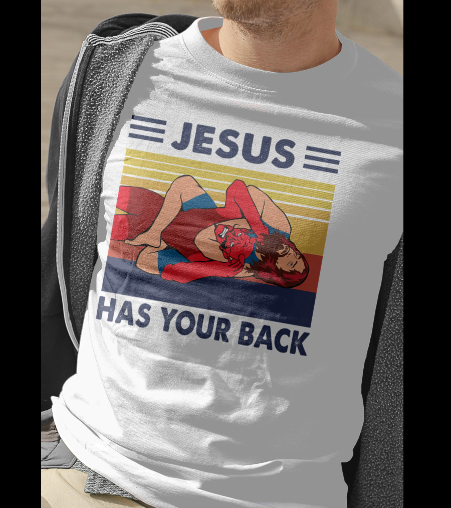 Jesus Wrestling JSatan Retro Style Has Your Back T-Shirt