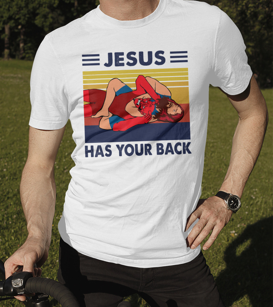 Jesus Wrestling JSatan Retro Style Has Your Back T-Shirt
