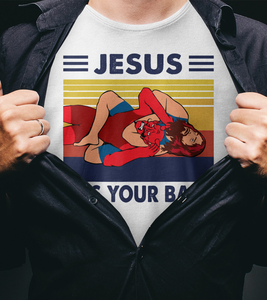 Jesus Wrestling JSatan Retro Style Has Your Back T-Shirt