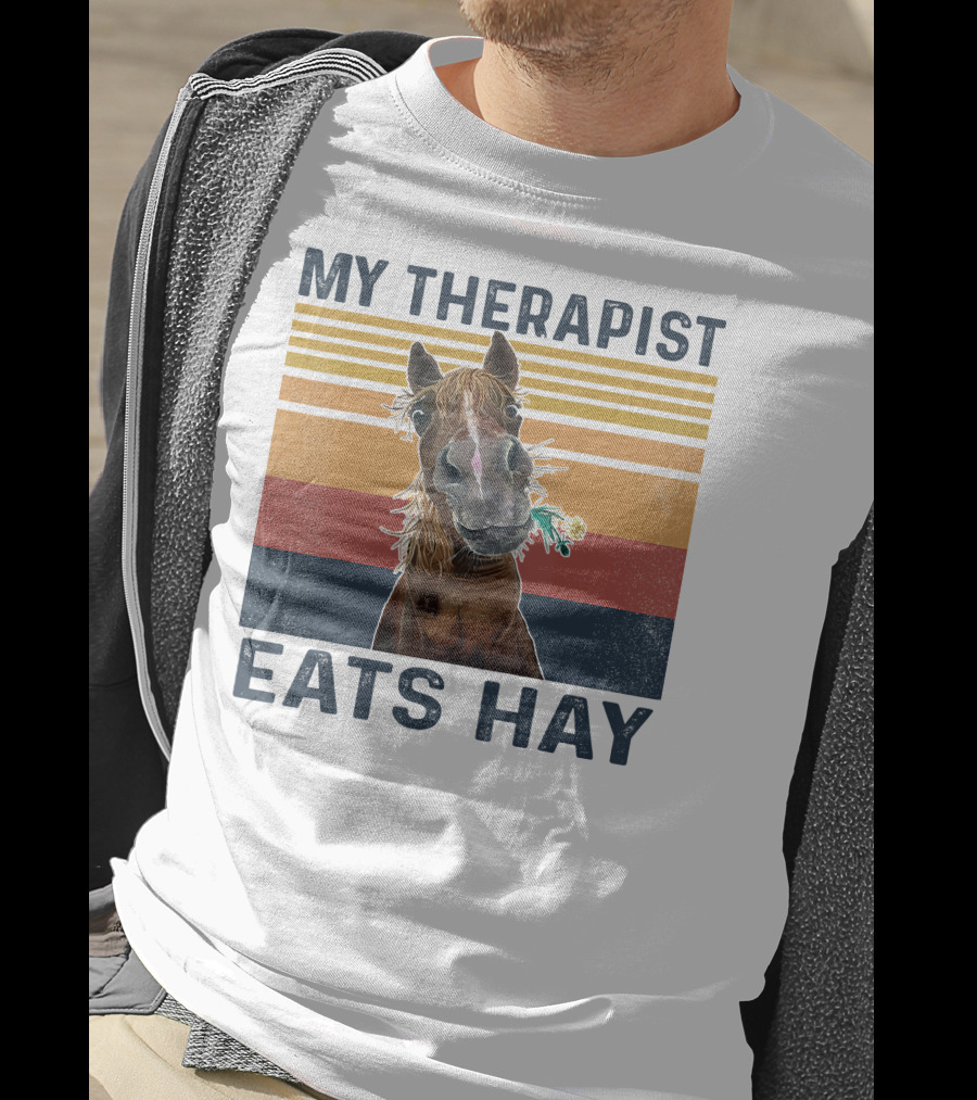 My Therapist Eats Hay Funny Horse Lover Retro Stripes T-Shirt