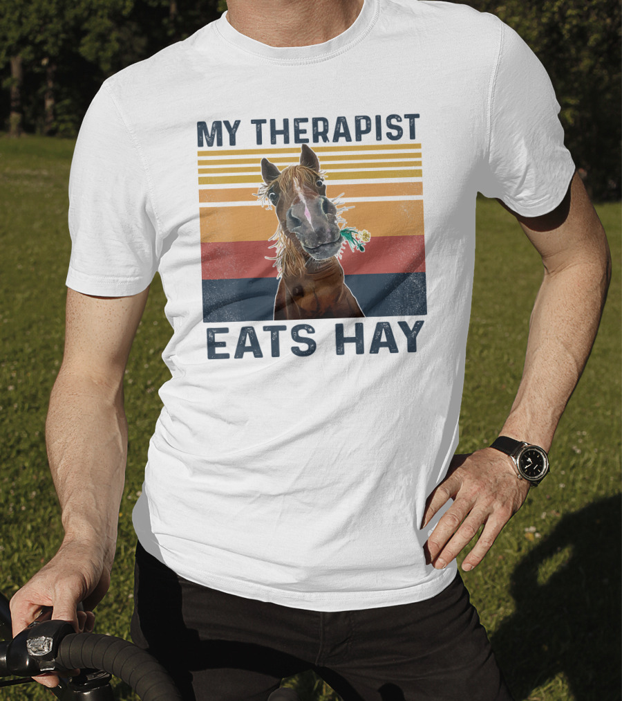My Therapist Eats Hay Funny Horse Lover Retro Stripes T-Shirt