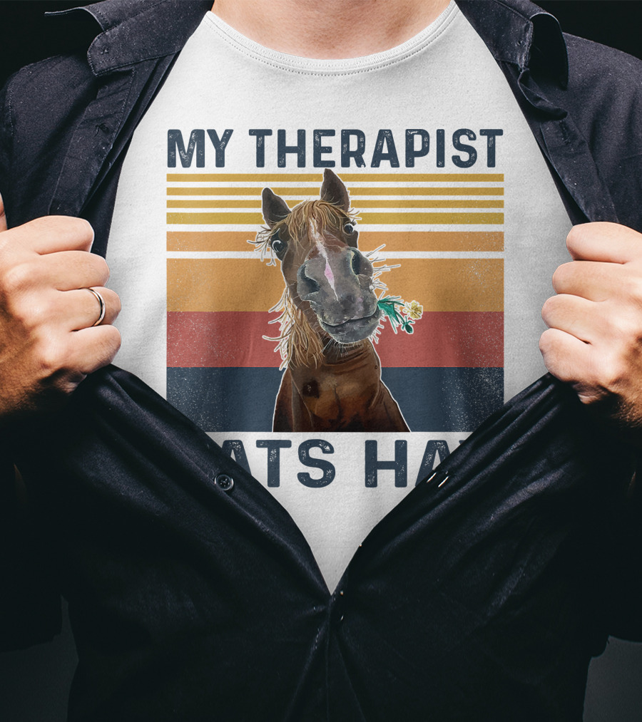 My Therapist Eats Hay Funny Horse Lover Retro Stripes T-Shirt