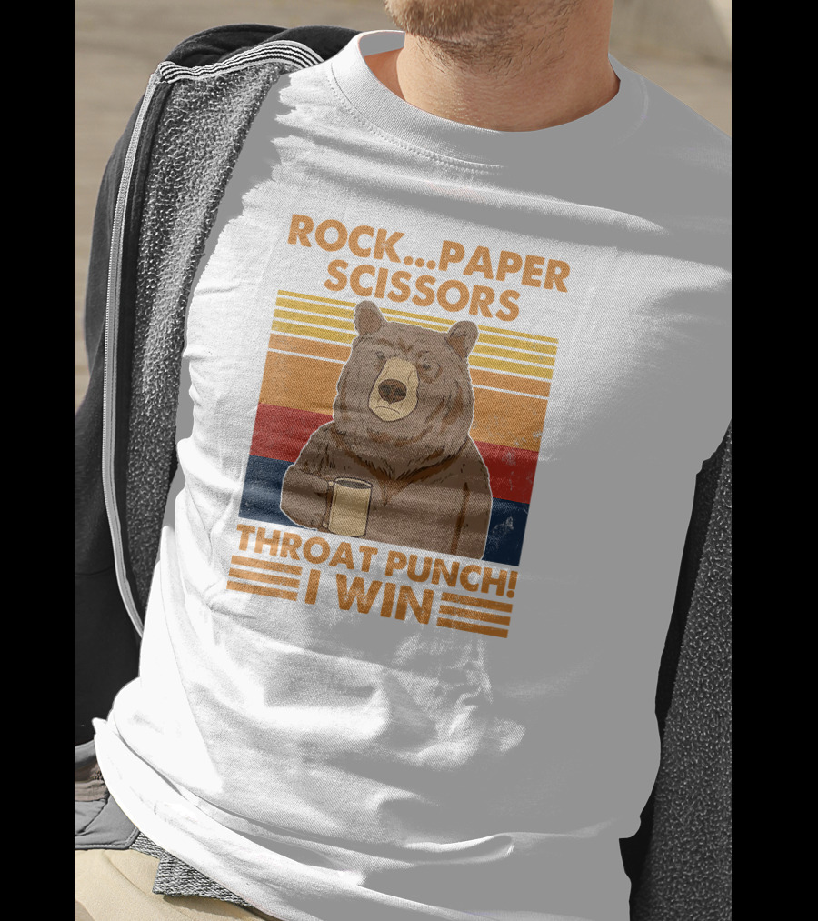 Rock Paper Scissors Throat Punch I Win Funny Bear Retro Style With Coffee Mug T-Shirt