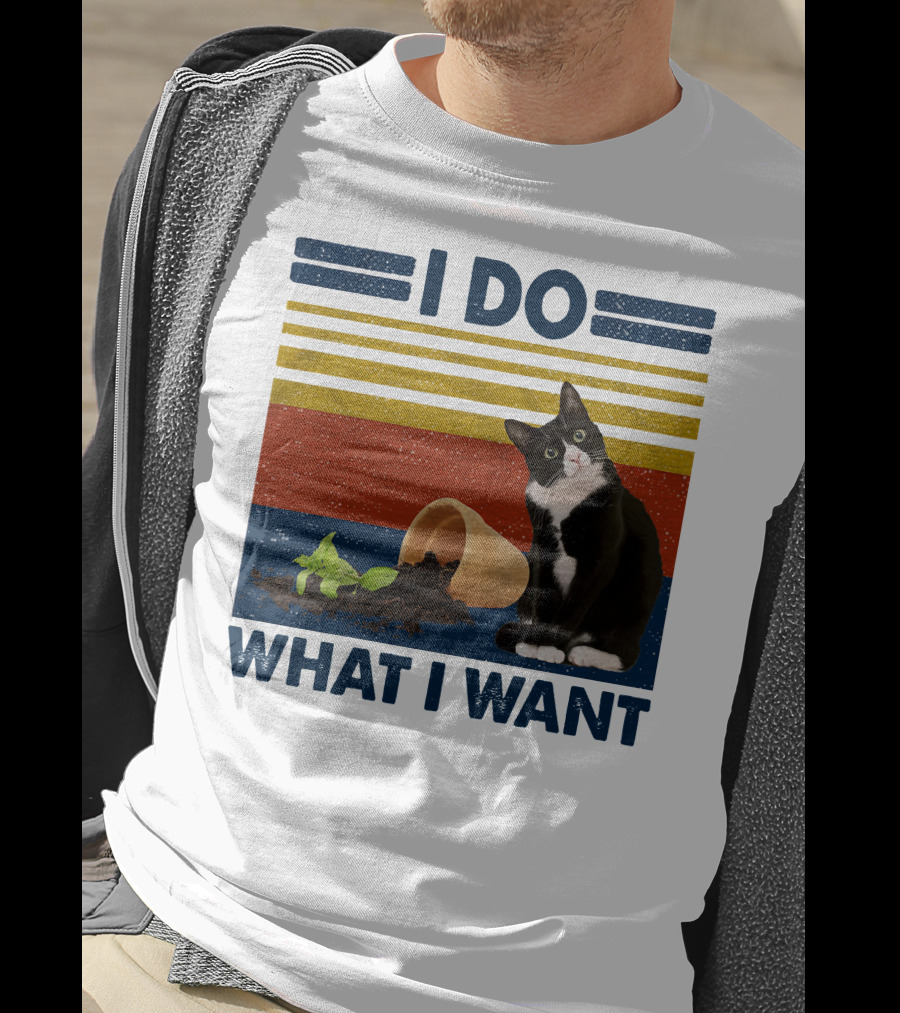 Tuxedo Kitty I Do What I Want Retro Stripes Plant Cup Soil T-Shirt