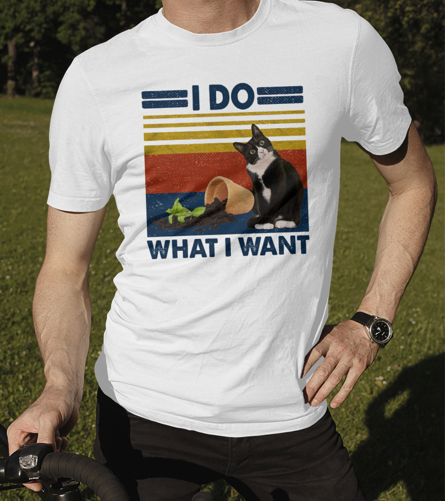 Tuxedo Kitty I Do What I Want Retro Stripes Plant Cup Soil T-Shirt