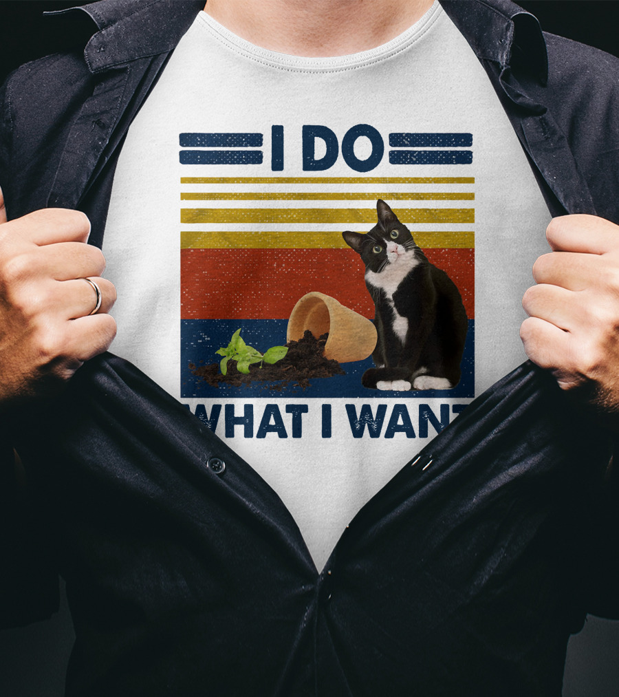 Tuxedo Kitty I Do What I Want Retro Stripes Plant Cup Soil T-Shirt