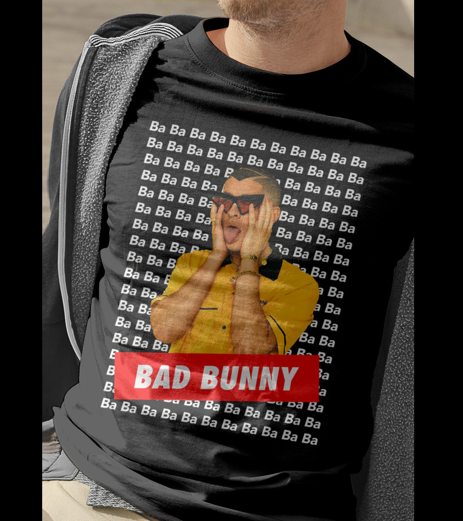 BAD BUNNY Ba Ba Ba Pattern Yellow Shirt Sunglasses T-Shirt