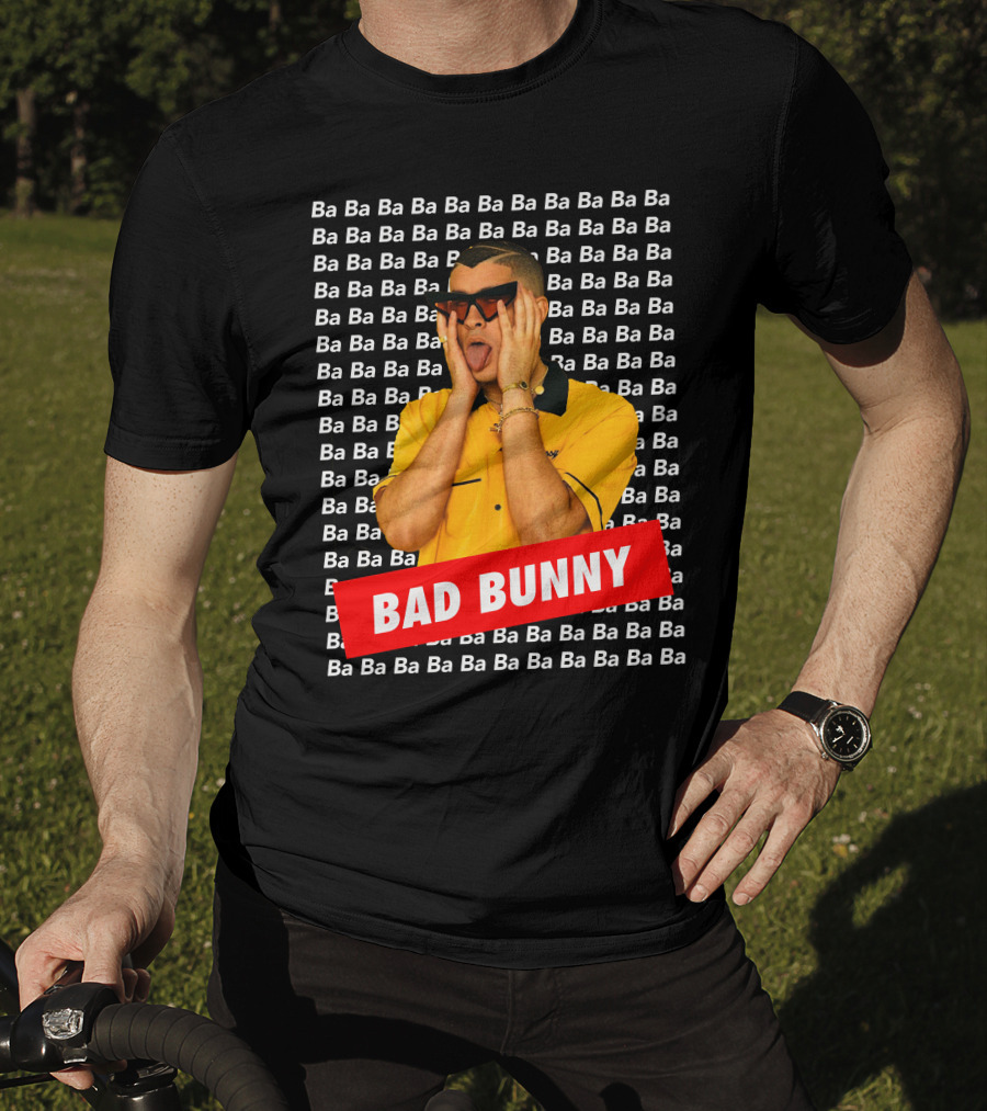 BAD BUNNY Ba Ba Ba Pattern Yellow Shirt Sunglasses T-Shirt