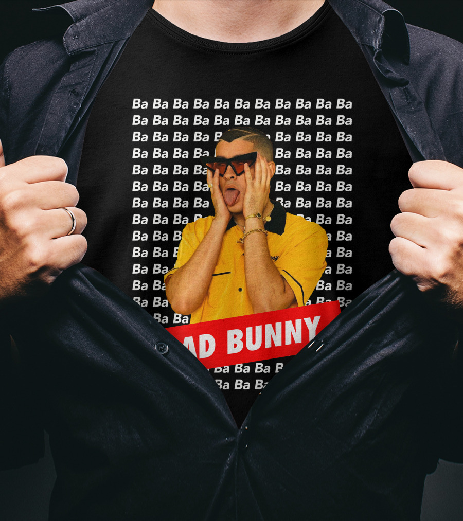 BAD BUNNY Ba Ba Ba Pattern Yellow Shirt Sunglasses T-Shirt