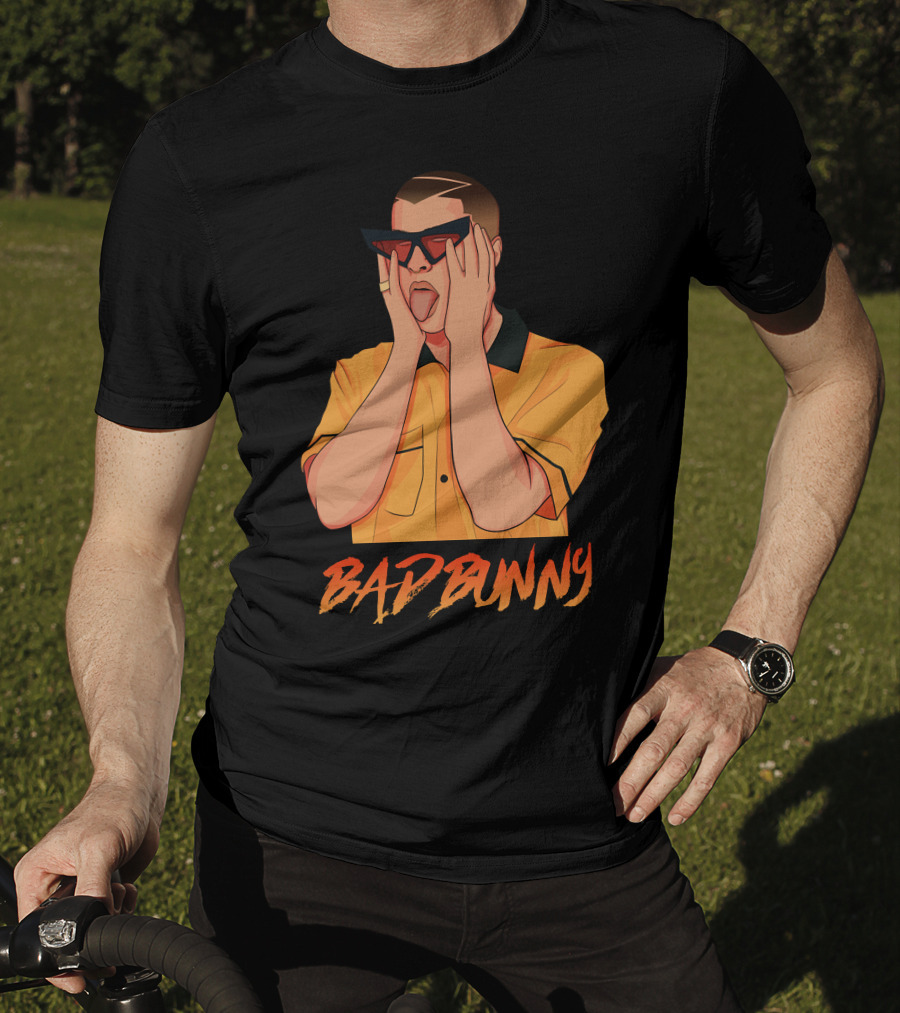 Bad Bunny El Conejo Malo Graphic Style Sunglasses Orange T-Shirt