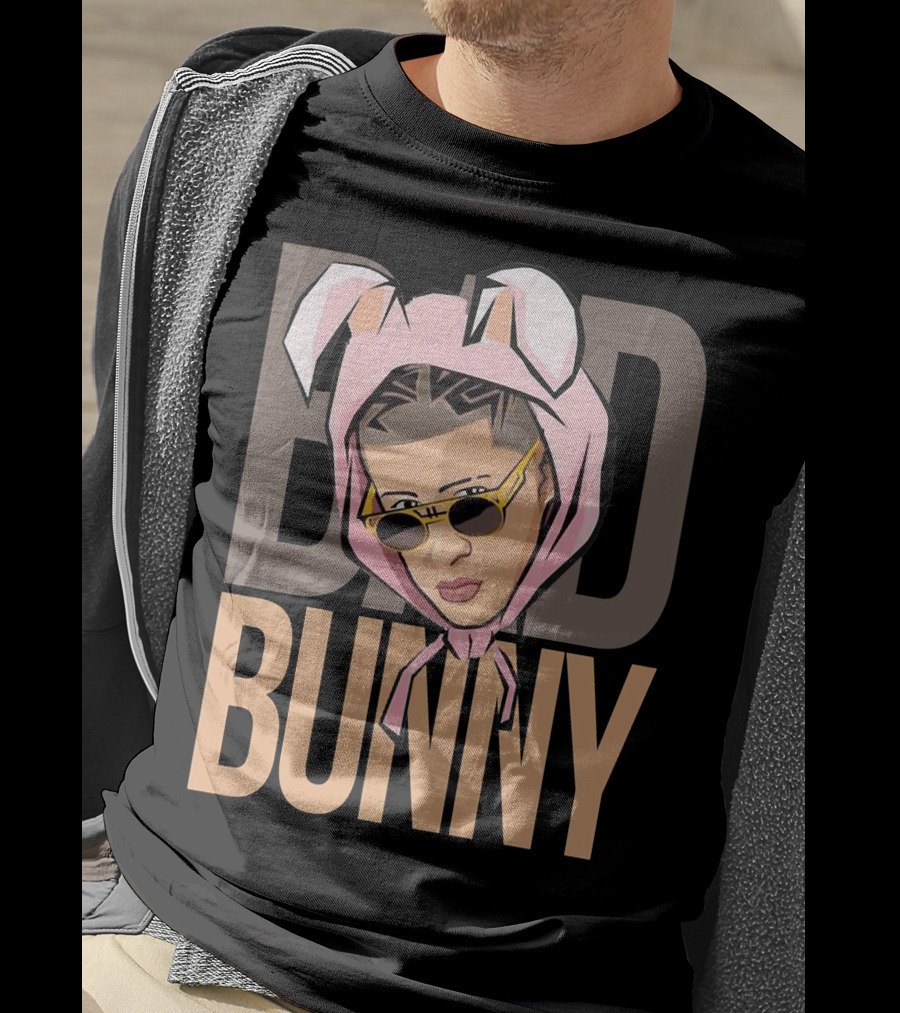 BAD BUNNY Iconic Style With Sunglasses And Bunny Ears T-Shirt