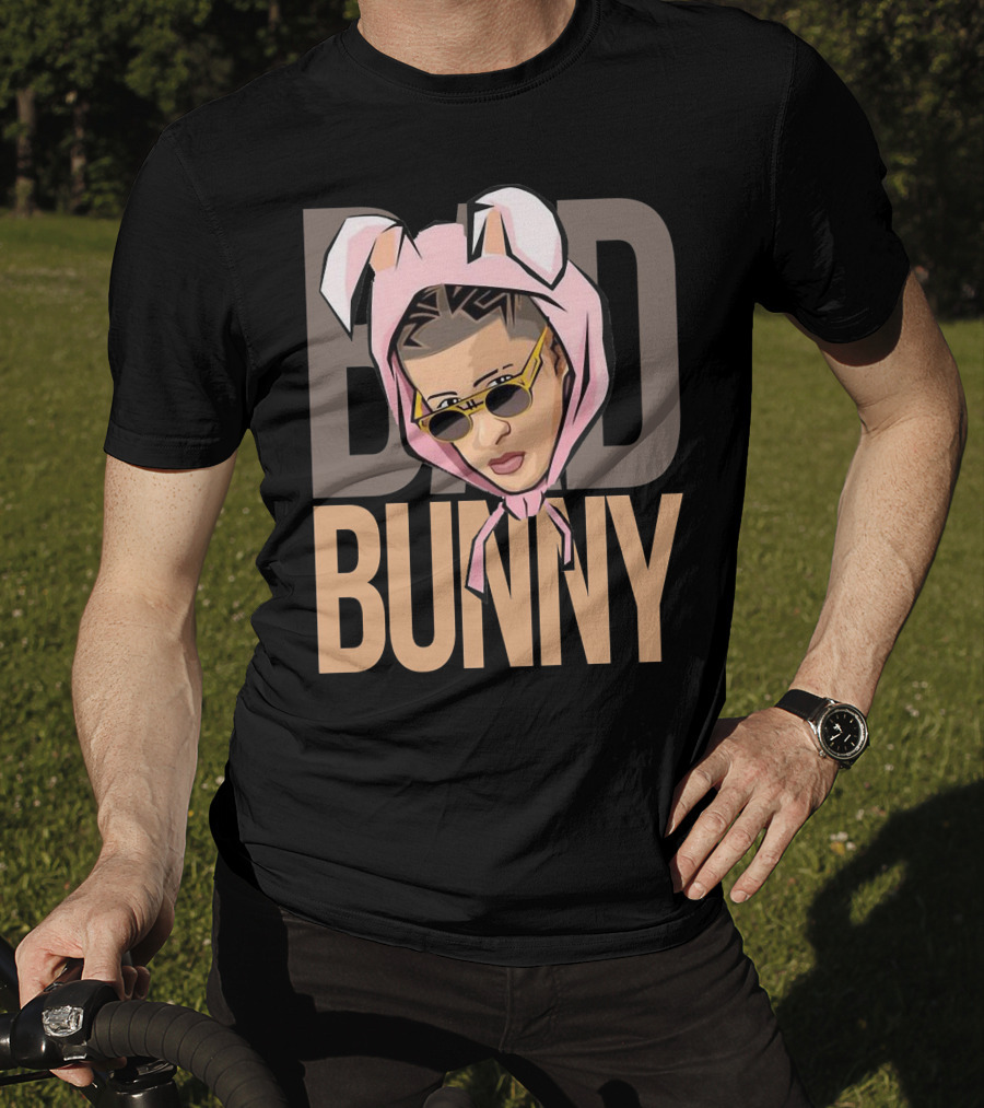 BAD BUNNY Iconic Style With Sunglasses And Bunny Ears T-Shirt